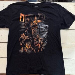 Black Graphic Tee with Horror Design